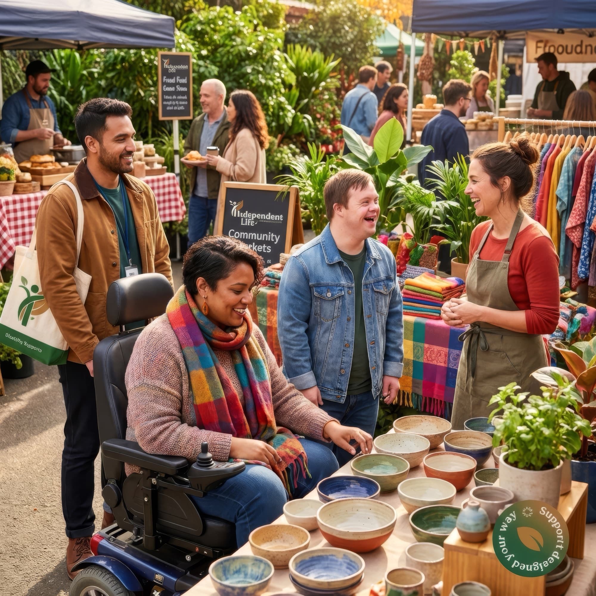 People browsing a vibrant outdoor community market